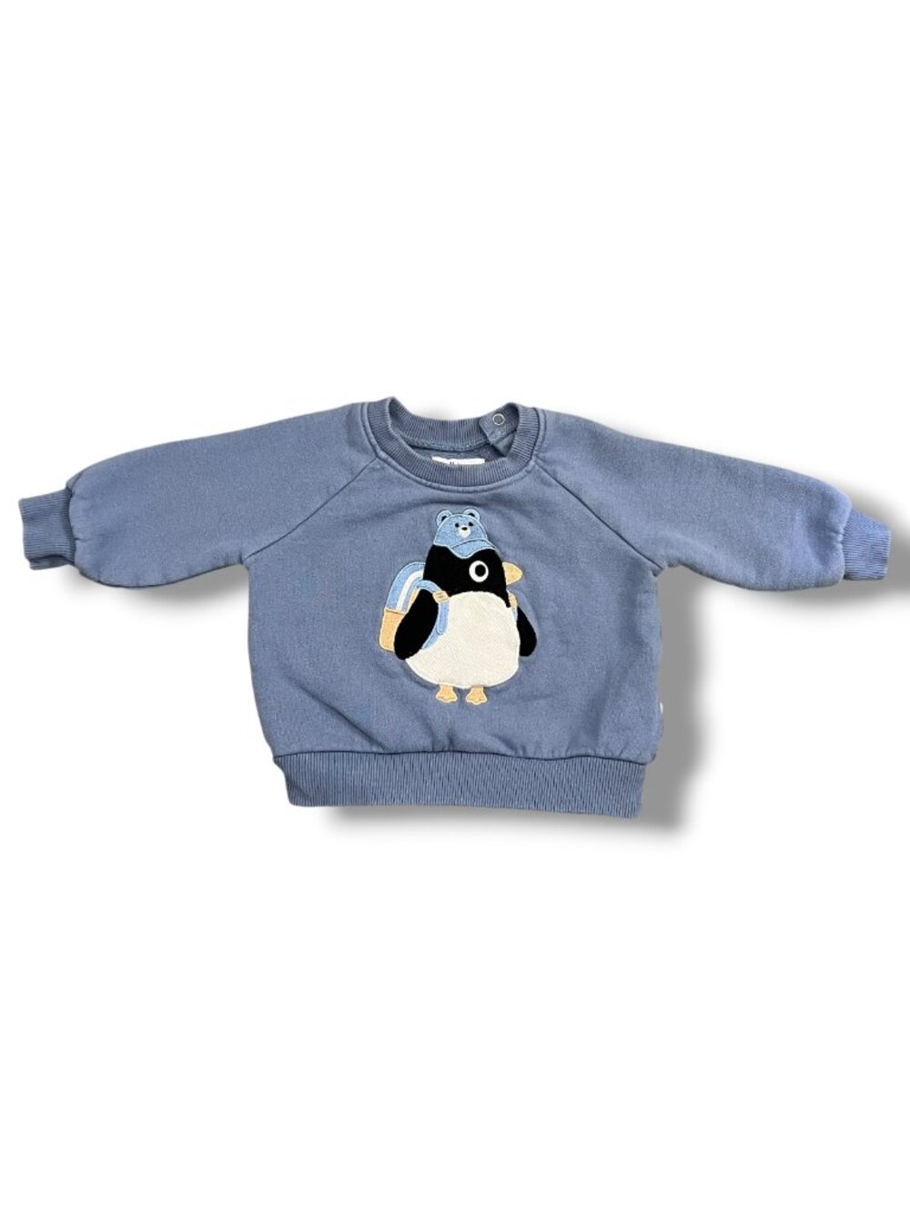 Huxbaby Boys' Percy Cotton Fleece Penguin Appliqué Crewneck Sweatshirt 6-12M